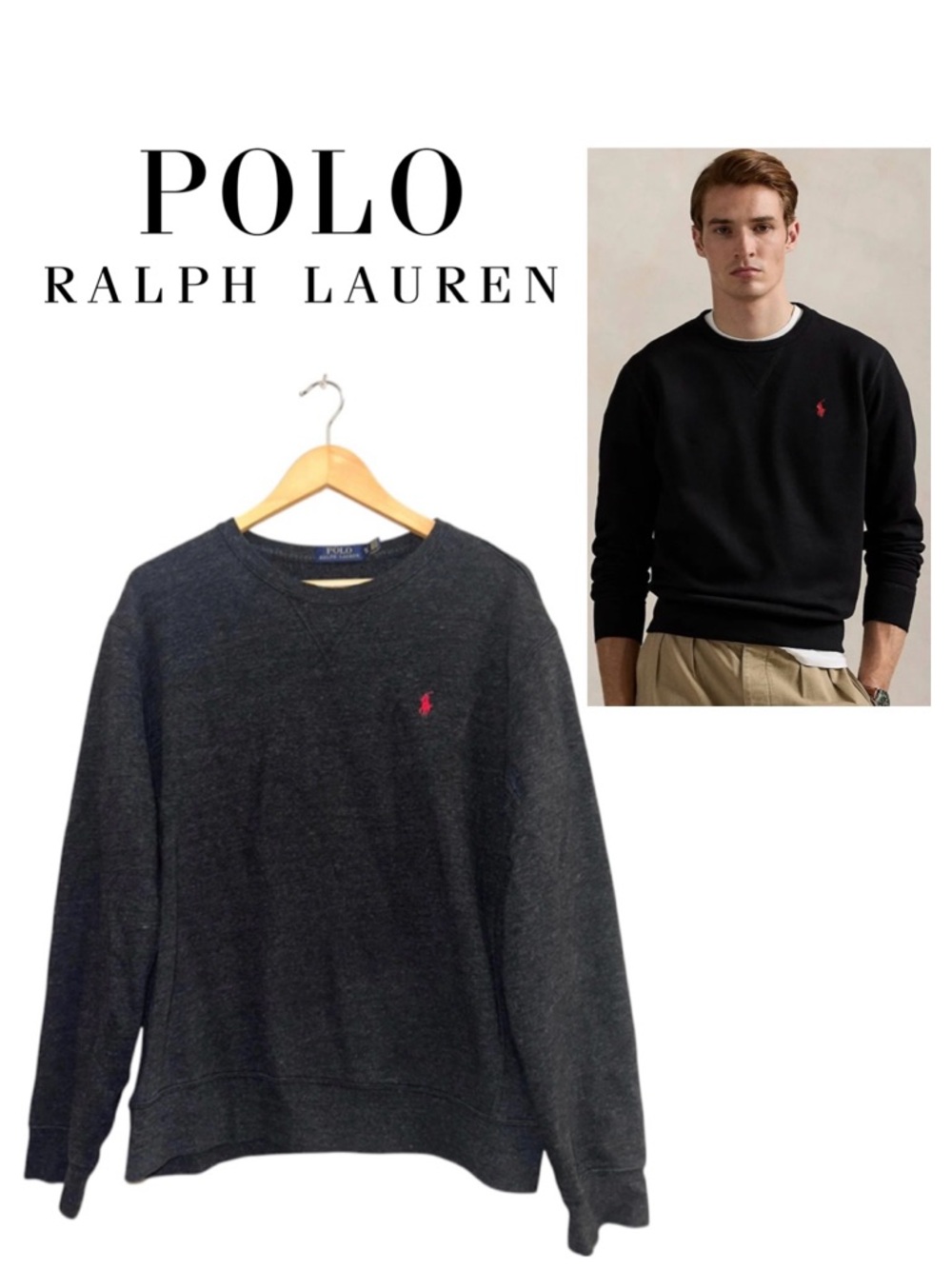 POLO RALPH LAUREN Fleece Sweatshirt Dark Gray Logo Preppy Elevated Upscale RL XL